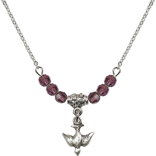 Sterling Silver Holy Spirit Birthstone Necklace with Amethyst Beads - 0208