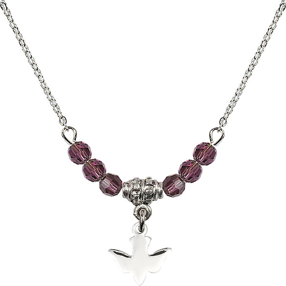 Sterling Silver Holy Spirit Birthstone Necklace with Amethyst Beads - 0225