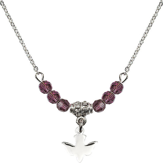 Sterling Silver Holy Spirit Birthstone Necklace with Amethyst Beads - 0225