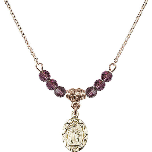 14kt Gold Filled Saint Ann Birthstone Necklace with Amethyst Beads - 0301