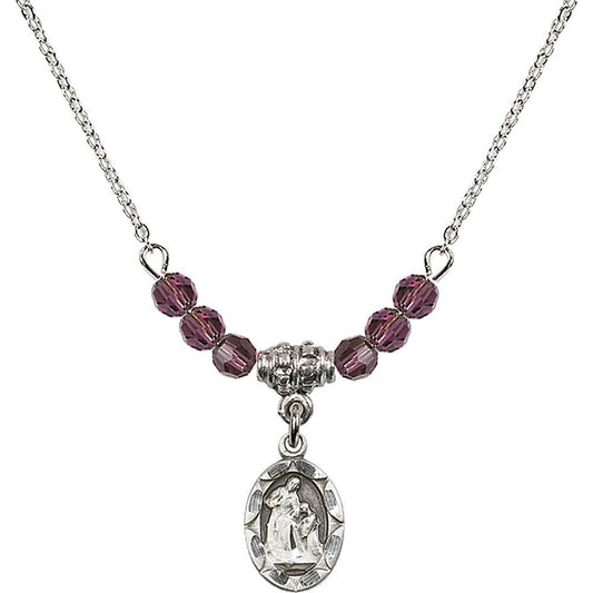 Sterling Silver Saint Ann Birthstone Necklace with Amethyst Beads - 0301
