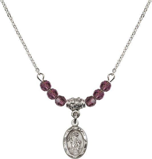 Sterling Silver Guardian Angel Birthstone Necklace with Amethyst Beads - 0301