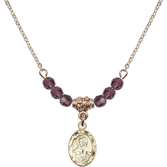 14kt Gold Filled Scapular Birthstone Necklace with Amethyst Beads - 0301