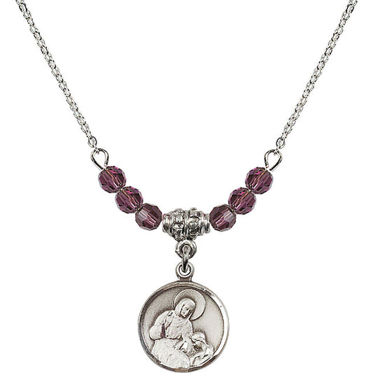 Sterling Silver Saint Ann Birthstone Necklace with Amethyst Beads - 0601