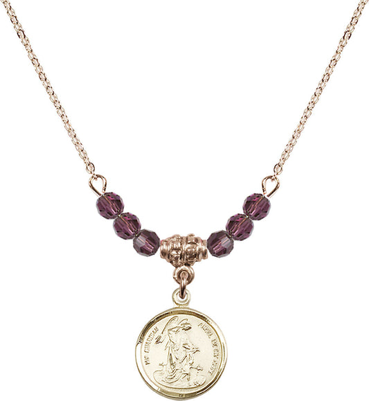 14kt Gold Filled Guardian Angel Birthstone Necklace with Amethyst Beads - 0601