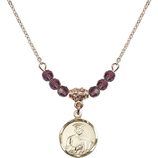 14kt Gold Filled Saint Jude Birthstone Necklace with Amethyst Beads - 0601
