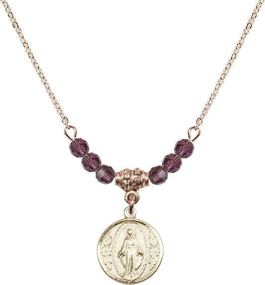 14kt Gold Filled Miraculous Birthstone Necklace with Amethyst Beads - 0601