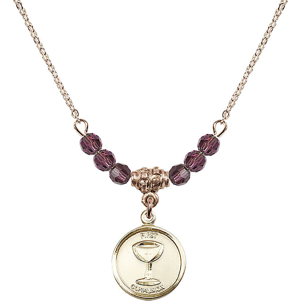 14kt Gold Filled Communion Birthstone Necklace with Amethyst Beads - 0601