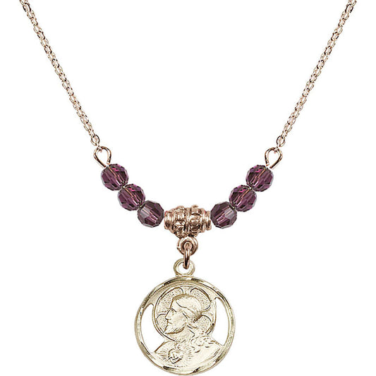 14kt Gold Filled Scapular Birthstone Necklace with Amethyst Beads - 0611