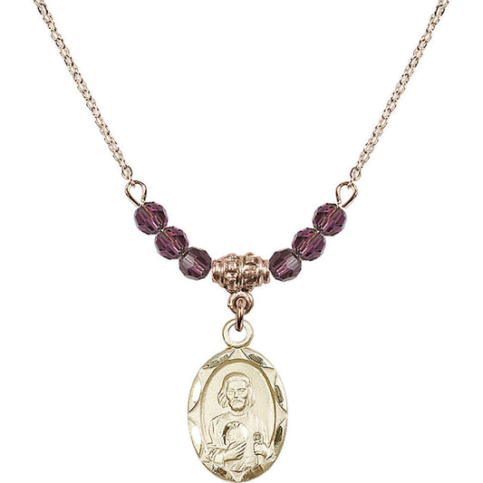 14kt Gold Filled Saint Jude Birthstone Necklace with Amethyst Beads - 0612