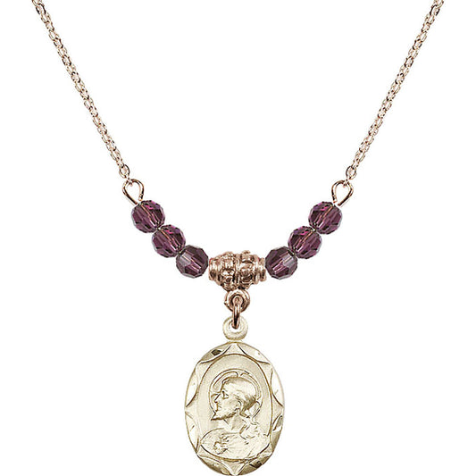 14kt Gold Filled Scapular Birthstone Necklace with Amethyst Beads - 0612