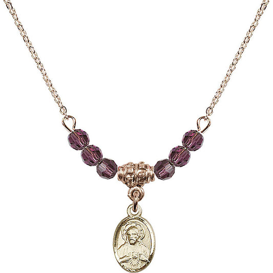 14kt Gold Filled Scapular Birthstone Necklace with Amethyst Beads - 0702