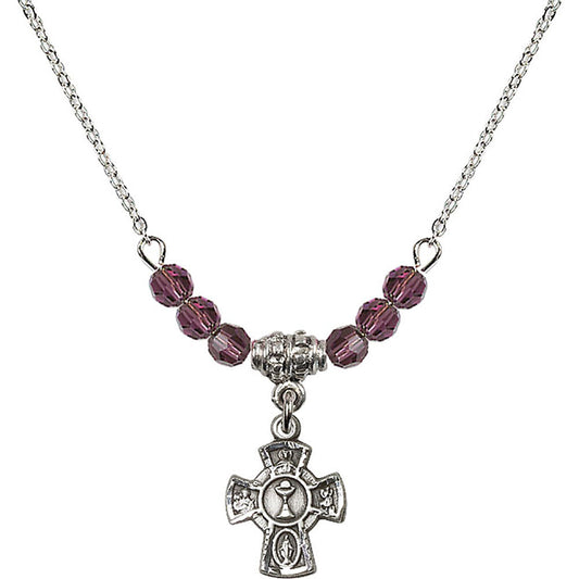 Sterling Silver 5-Way / Chalice Birthstone Necklace with Amethyst Beads - 0845