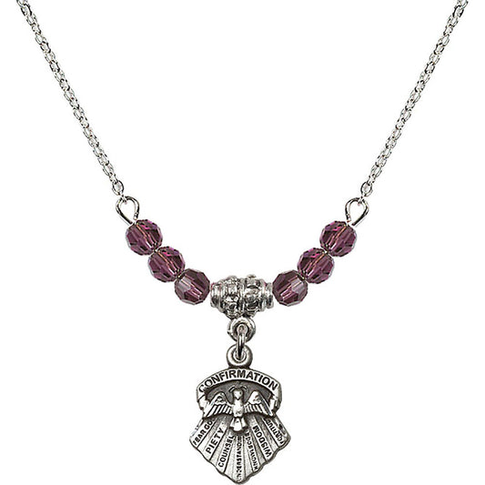Sterling Silver Seven Gifts Birthstone Necklace with Amethyst Beads - 0887