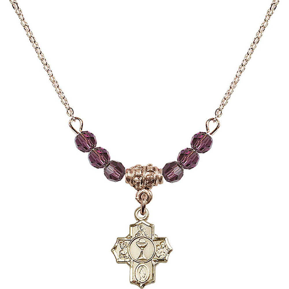 14kt Gold Filled Communion 5-Way Birthstone Necklace with Amethyst Beads - 0890