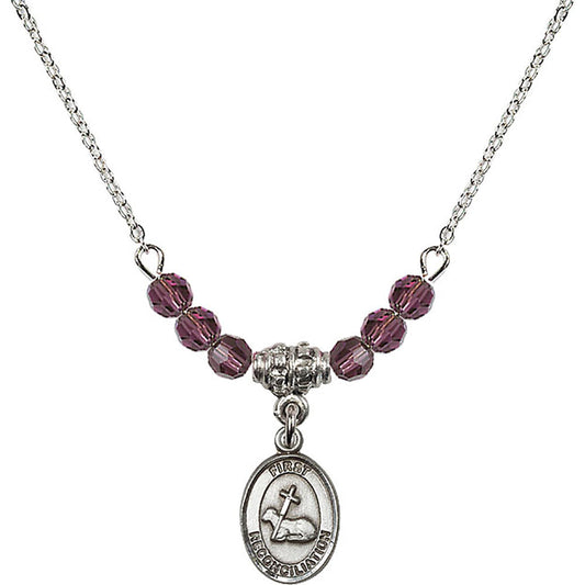 Sterling Silver First Reconciliation Birthstone Necklace with Amethyst Beads - 0968