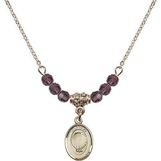 14kt Gold Filled Baptism Birthstone Necklace with Amethyst Beads - 0974