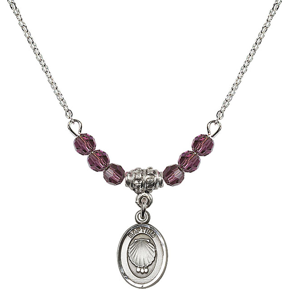 Sterling Silver Baptism Birthstone Necklace with Amethyst Beads - 0974