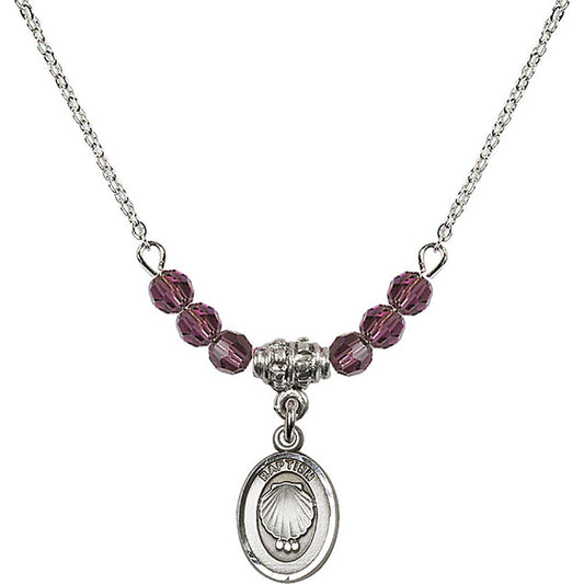 Sterling Silver Baptism Birthstone Necklace with Amethyst Beads - 0974