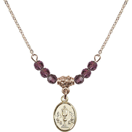 14kt Gold Filled Chalice Birthstone Necklace with Amethyst Beads - 0975