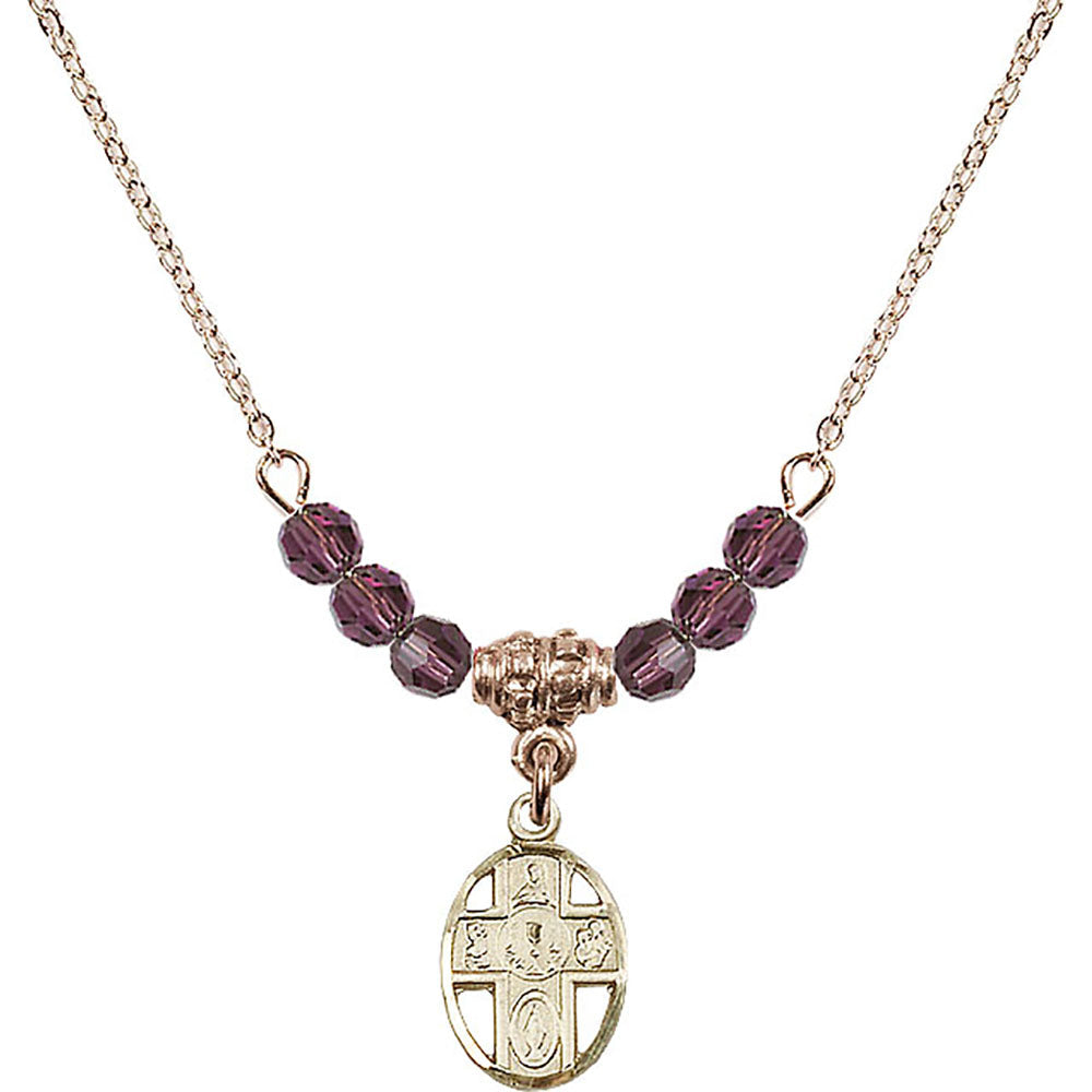 14kt Gold Filled 5-Way / Chalice Birthstone Necklace with Amethyst Beads - 0979