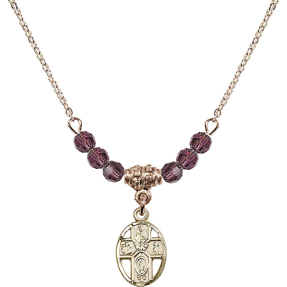 14kt Gold Filled 5-Way Birthstone Necklace with Amethyst Beads - 0980