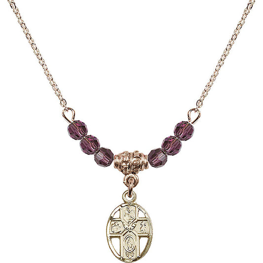 14kt Gold Filled 5-Way Birthstone Necklace with Amethyst Beads - 0980