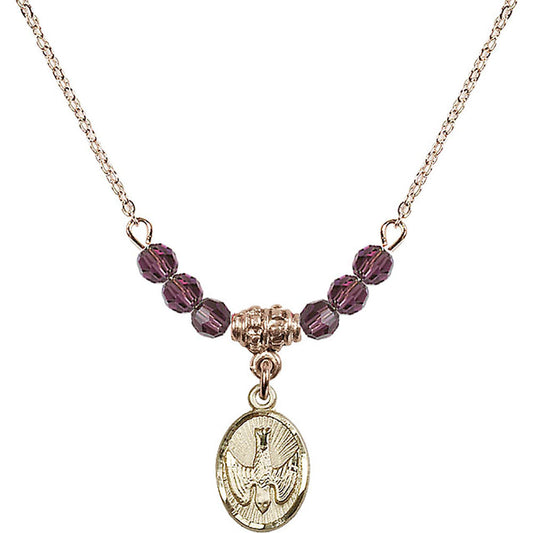 14kt Gold Filled Holy Spirit Birthstone Necklace with Amethyst Beads - 0982