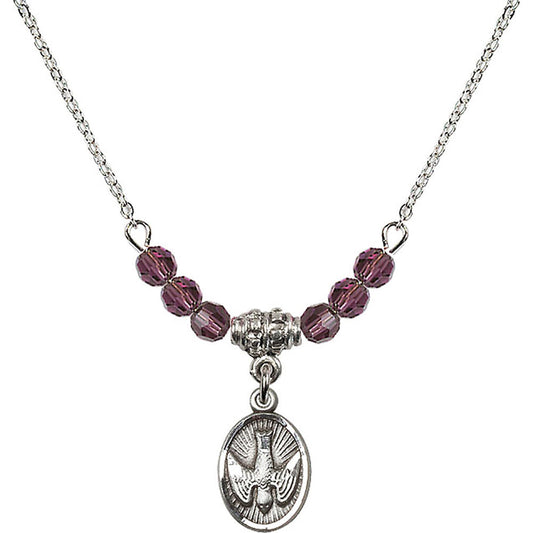 Sterling Silver Holy Spirit Birthstone Necklace with Amethyst Beads - 0982