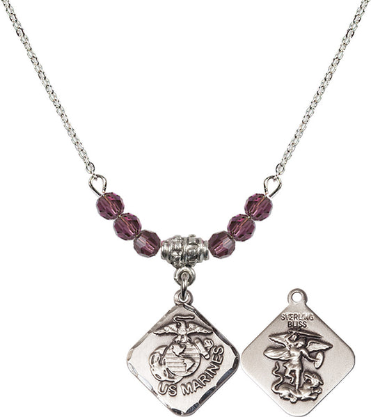 Sterling Silver Marines Diamond Birthstone Necklace with Amethyst Beads - 1180