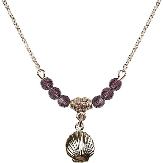 14kt Gold Filled Shell Birthstone Necklace with Amethyst Beads - 1260