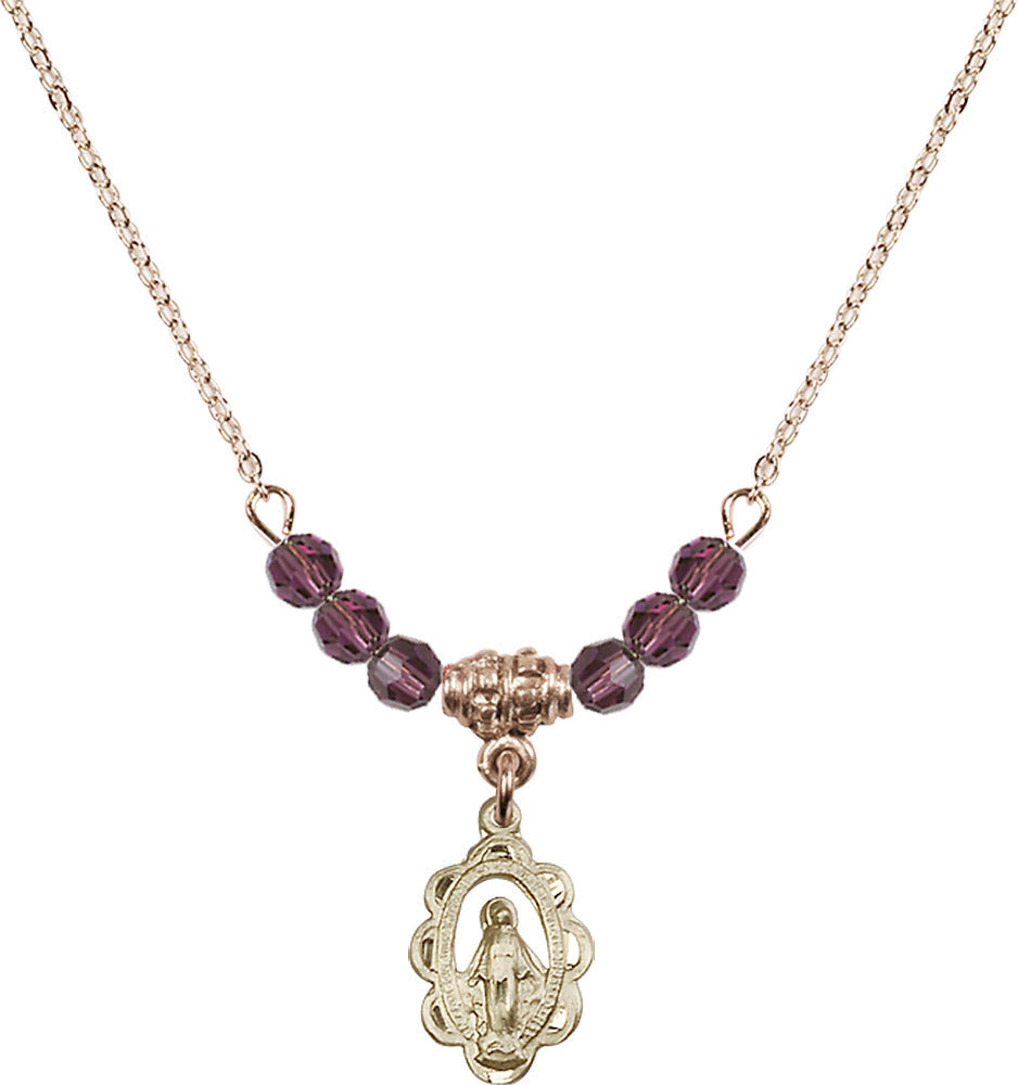 14kt Gold Filled Miraculous Birthstone Necklace with Amethyst Beads - 1610