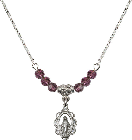 Sterling Silver Miraculous Birthstone Necklace with Amethyst Beads - 1610