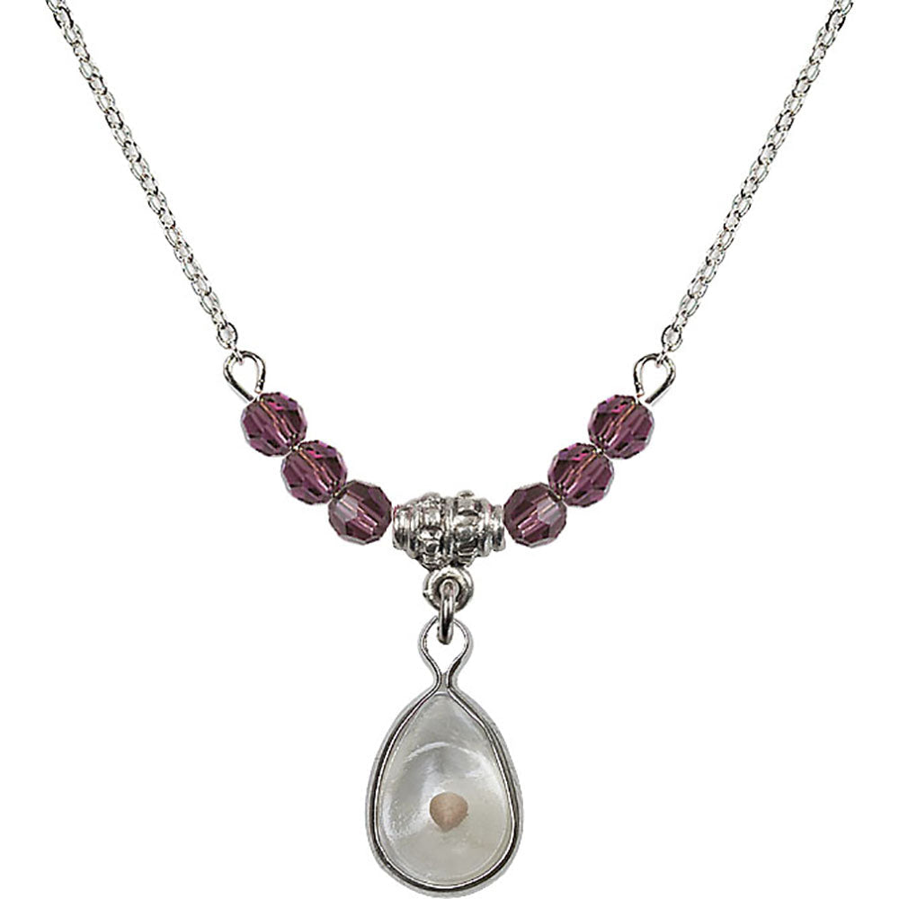 Sterling Silver Mustard Seed Birthstone Necklace with Amethyst Beads - 1700