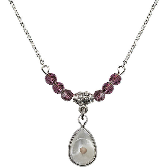 Sterling Silver Mustard Seed Birthstone Necklace with Amethyst Beads - 1700