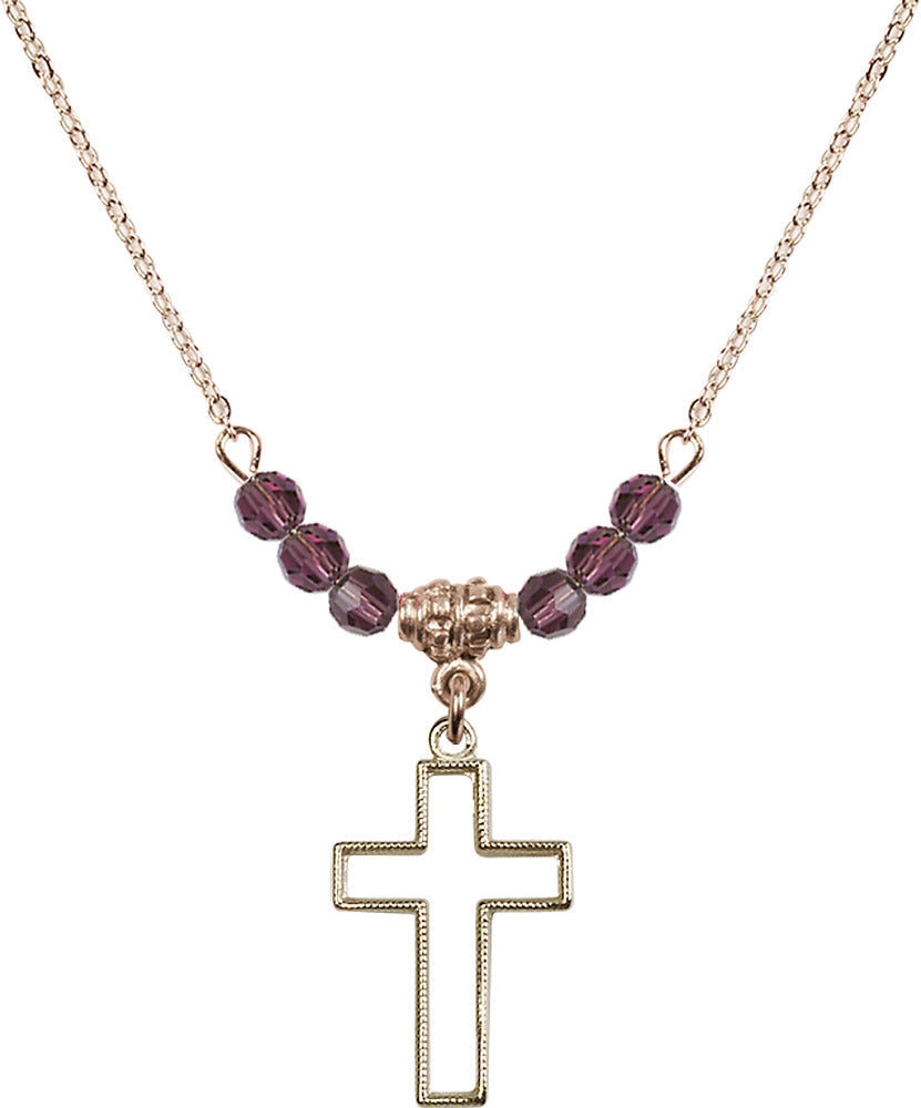 14kt Gold Filled Cross Birthstone Necklace with Amethyst Beads - 1708