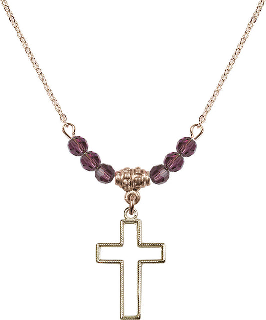 14kt Gold Filled Cross Birthstone Necklace with Amethyst Beads - 1708