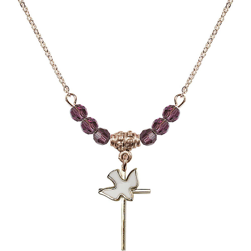 14kt Gold Filled Cross / Holy Spirit Birthstone Necklace with Amethyst Beads - 1812