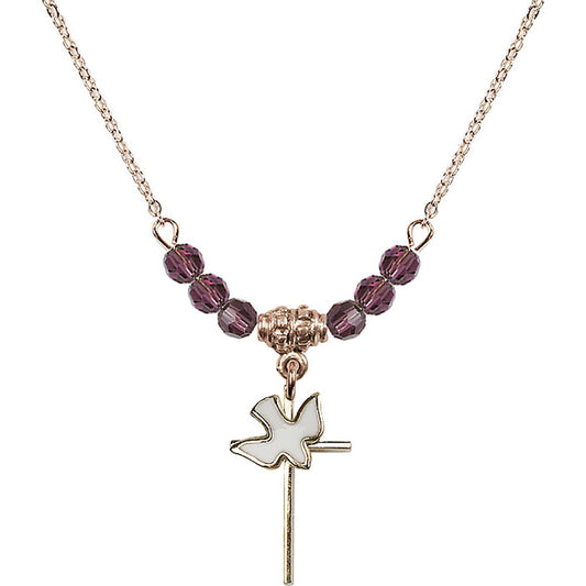 14kt Gold Filled Cross / Holy Spirit Birthstone Necklace with Amethyst Beads - 1812