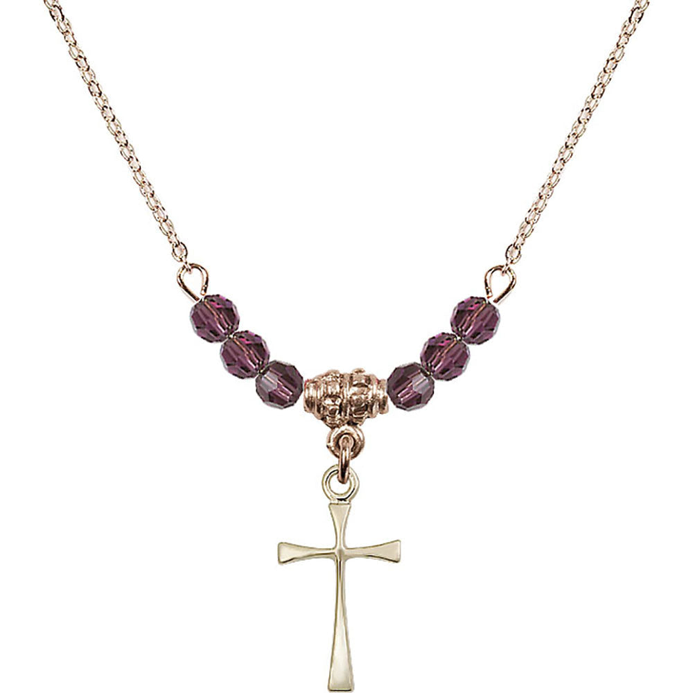 14kt Gold Filled Maltese Cross Birthstone Necklace with Amethyst Beads - 1872