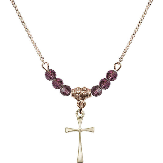 14kt Gold Filled Maltese Cross Birthstone Necklace with Amethyst Beads - 1872
