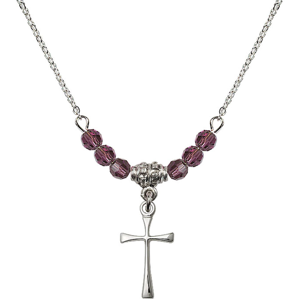 Sterling Silver Maltese Cross Birthstone Necklace with Amethyst Beads - 1872
