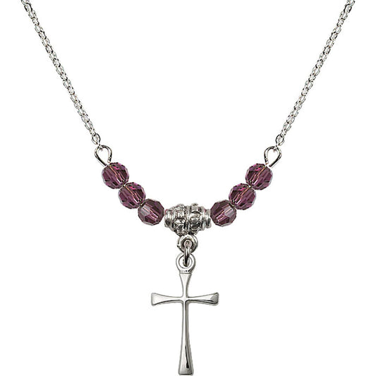 Sterling Silver Maltese Cross Birthstone Necklace with Amethyst Beads - 1872