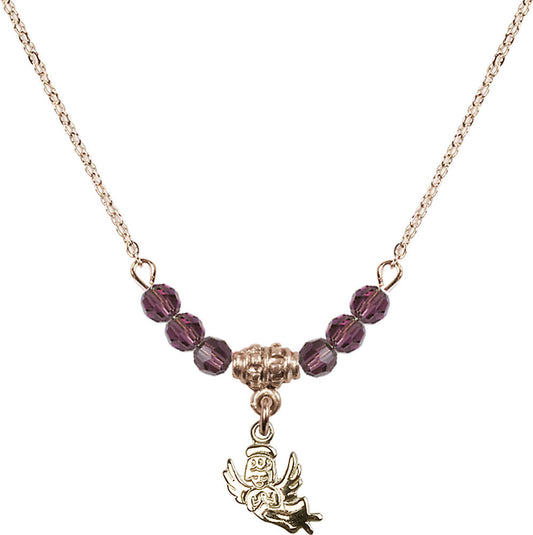 14kt Gold Filled Guardian Angel Birthstone Necklace with Amethyst Beads - 2128