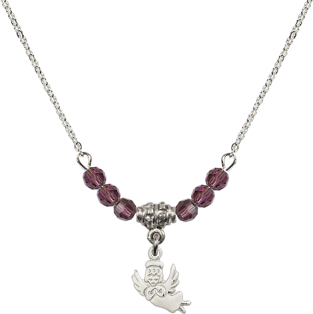 Sterling Silver Guardian Angel Birthstone Necklace with Amethyst Beads - 2128