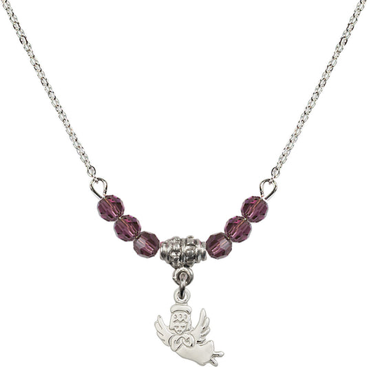 Sterling Silver Guardian Angel Birthstone Necklace with Amethyst Beads - 2128