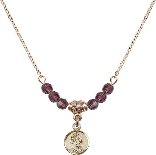 14kt Gold Filled Saint Christopher Birthstone Necklace with Amethyst Beads - 2343
