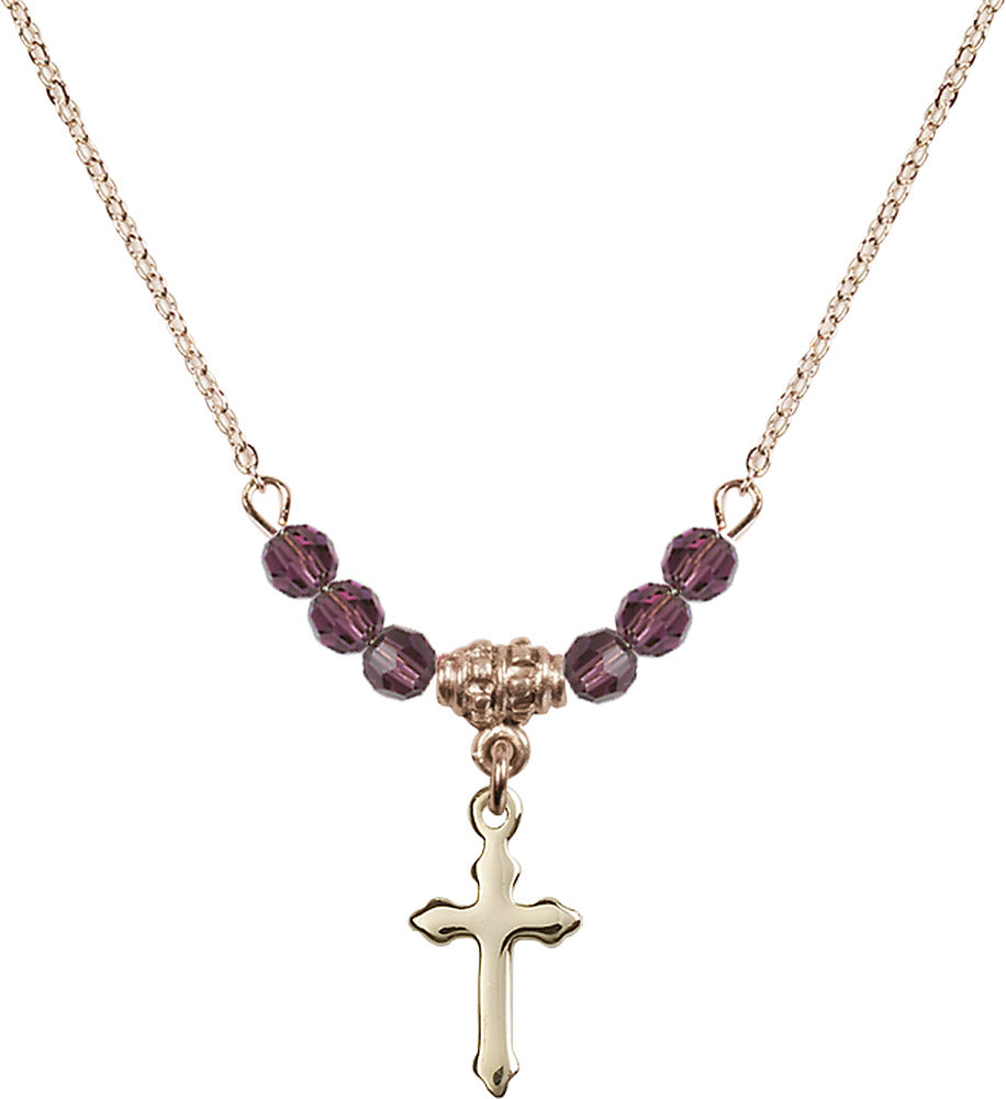 14kt Gold Filled Cross Birthstone Necklace with Amethyst Beads - 2528