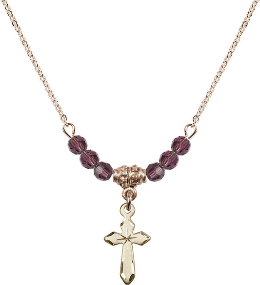 14kt Gold Filled Cross Birthstone Necklace with Amethyst Beads - 2529