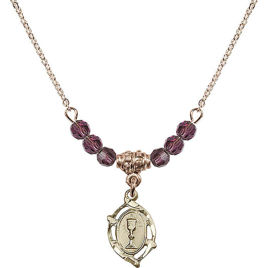 14kt Gold Filled Communion Birthstone Necklace with Amethyst Beads - 3019